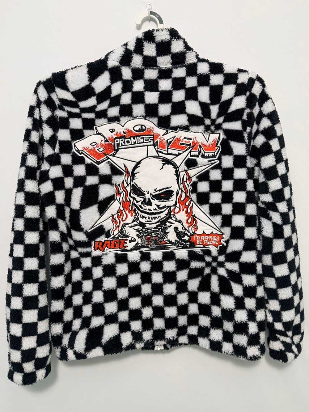 Broken Promises On My Own Black & White Checkered Sherpa Fleece Jacket Medium